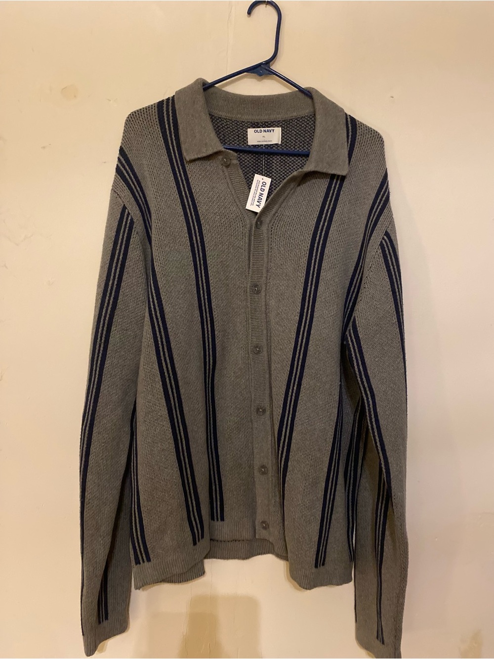 Old Navy Men’s Gray Cardigan with Navy Stripes